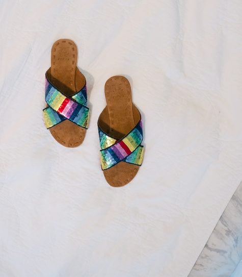 Grace's rainbow sandals are the perfect accent to summer